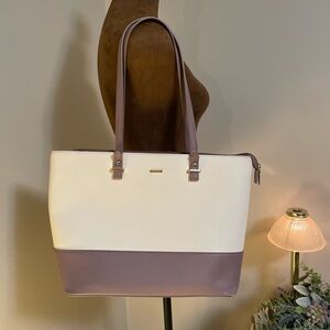 Two-Tone Tote Bag - Cream and Dusty Purple
